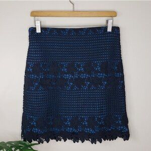 LOFT | Teal & Black Lace Overlay Skirt